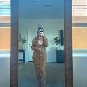 Ribbed Neutral button down midi dress/Cardigan